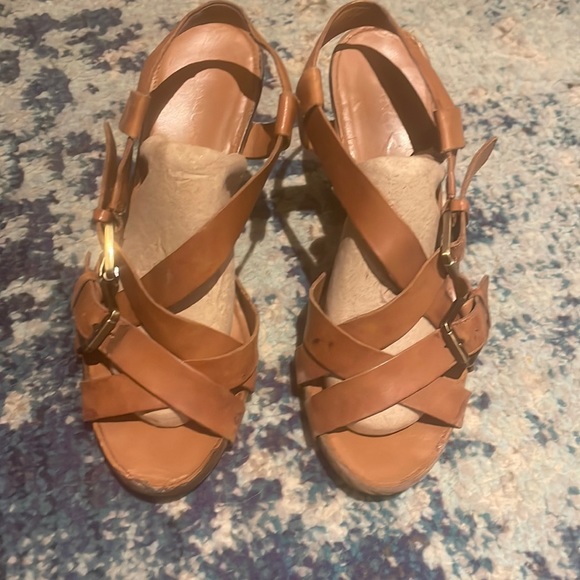 Size 9 Franco sarto tan leather wedge sandal - Picture 1 of 4